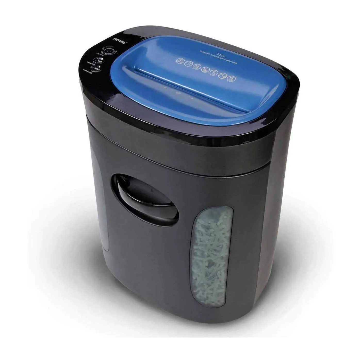 Royal Heavy Duty 12 Sheet Cross Cut Shredder (Ultra-Fast Shred Speed At 8 Seconds Per Pass), Black/Indigo Finish- clearance